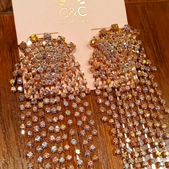 📀 C&C Iridescent Chandelier Cascade Rhinestone Earrings NEW! - Picture 6 of 12
